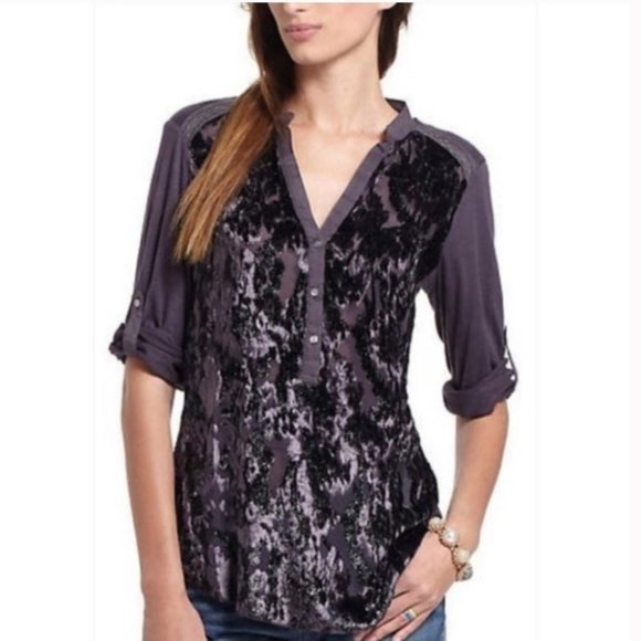 Anthropologie Tops - ANTHROPOLOGIE Tiny Broadleaf Forest Velvet Henley XS